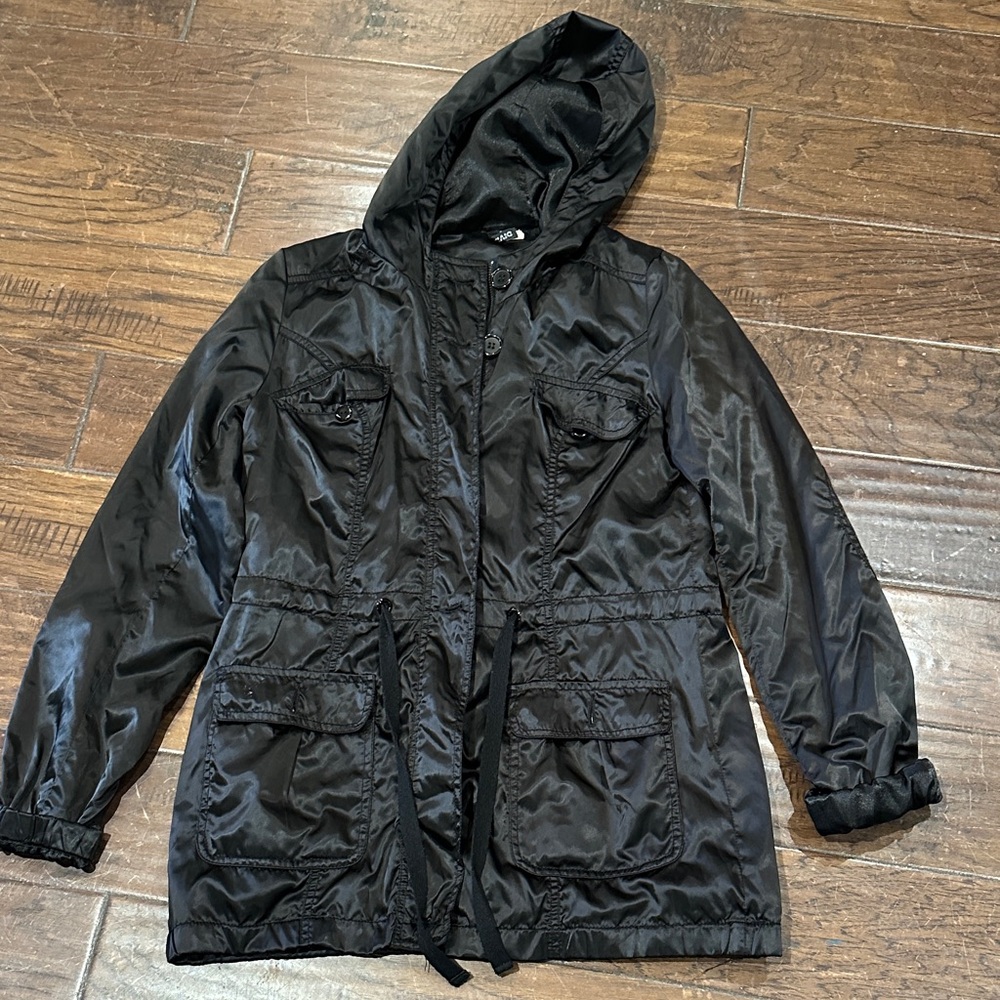 Divided Black Hooded Utility Rain Snow Jacket from H&M Goth Gorpcore Windy Style